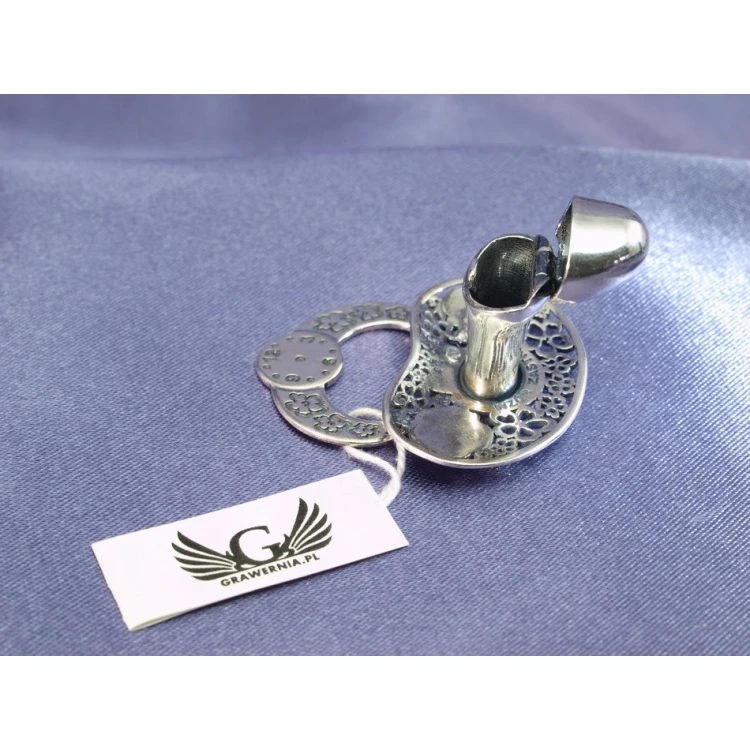 Silver pacifier with a milk tooth compartment - SRB016 design - Holy Baptism Keepsake