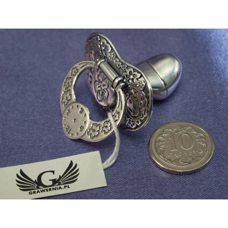 Silver pacifier with a milk tooth compartment - SRB016 design - Holy Baptism Keepsake