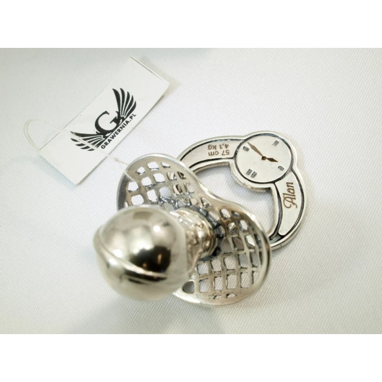 Silver Pacifier with Milk Tooth Compartment - SRB017 Design - Holy Baptism Keepsake