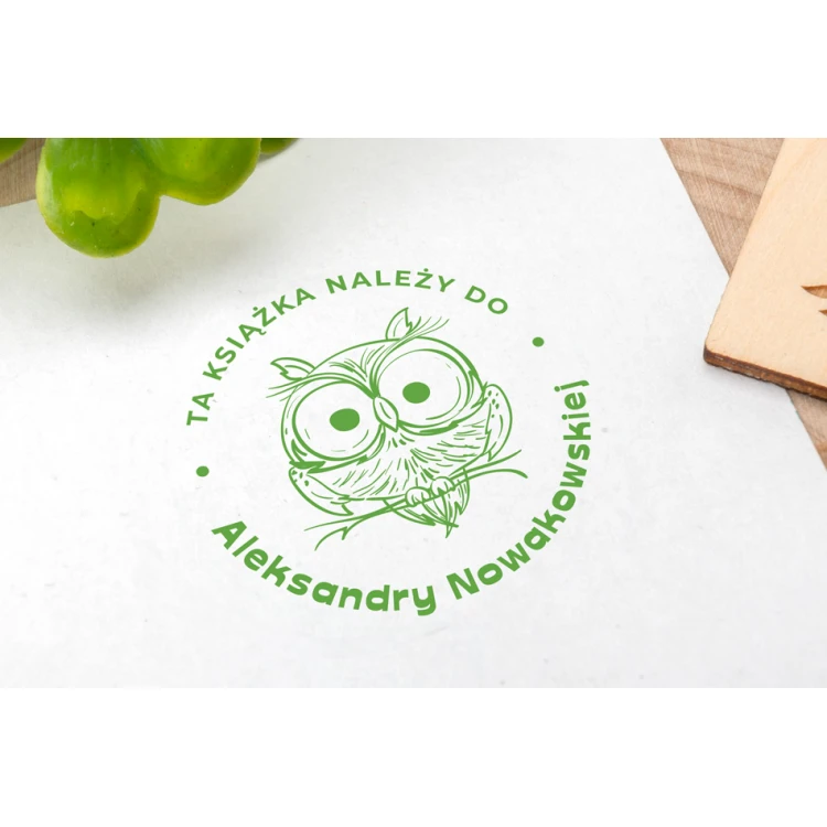 Ex Libris Stamp for Ink Imprinting - Owl - Handle Diameter 40mm - EX001