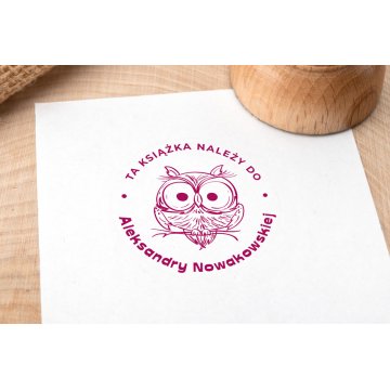 Ex Libris Stamp for Ink Imprinting - Owl - Handle Diameter 40mm - EX001