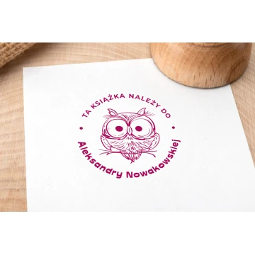 Ex Libris Stamp for Ink Imprinting - Owl - Handle Diameter 40mm - EX001