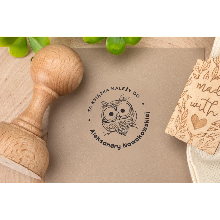Ex Libris Stamp for Ink Imprinting - Owl - Handle Diameter 40mm - EX001