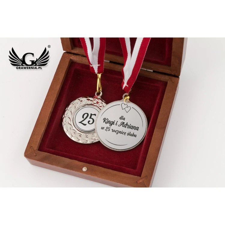Silver Medals for 25th Silver Wedding Anniversary - Set in Wooden Case - MGR004