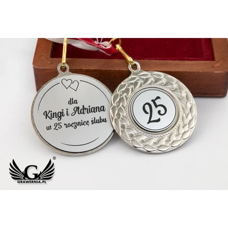 Silver Medals for 25th Silver Wedding Anniversary - Set in Wooden Case - MGR004