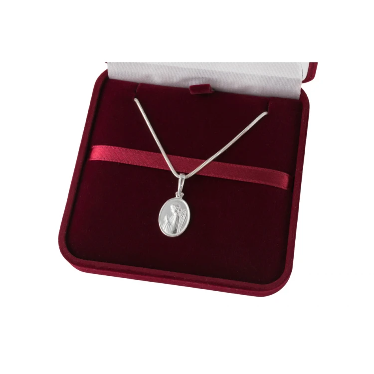 Silver medallion with chain - Guardian Angel with any engraving - SRB047
