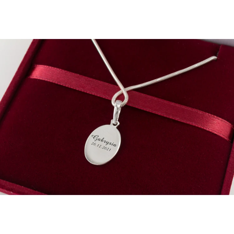Silver medallion with chain - Guardian Angel with any engraving - SRB047