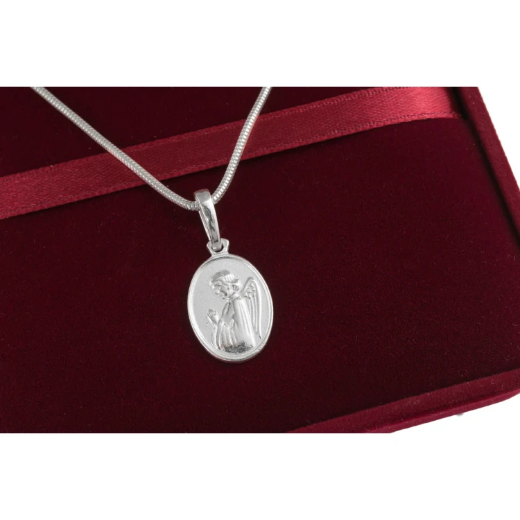 Silver medallion with chain - Guardian Angel with any engraving - SRB047
