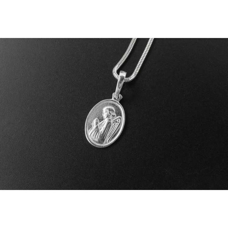 Silver medallion with chain - Guardian Angel with any engraving - SRB047