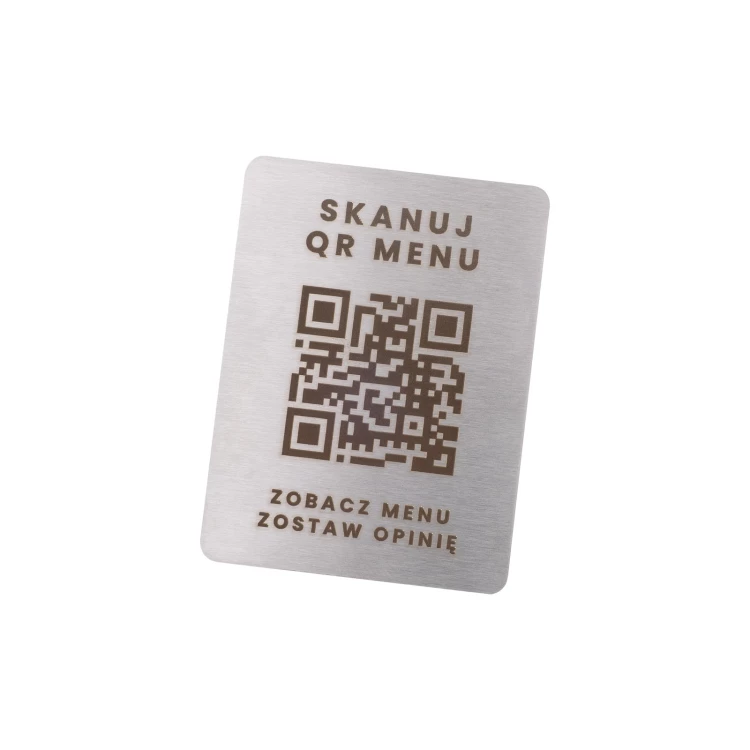 Steel menu with QR code - laser engraving - size 45x60mm - MEN031