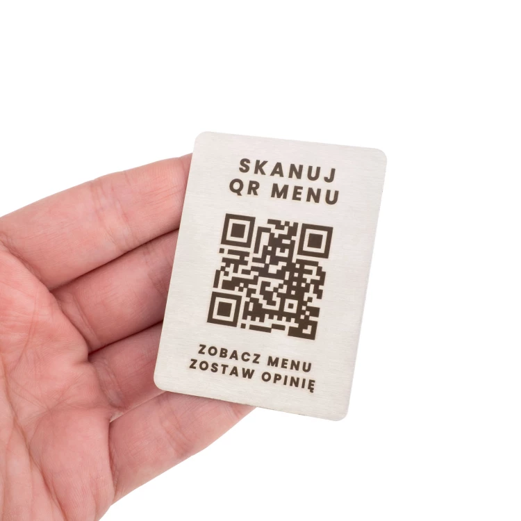 Steel menu with QR code - laser engraving - size 45x60mm - MEN031