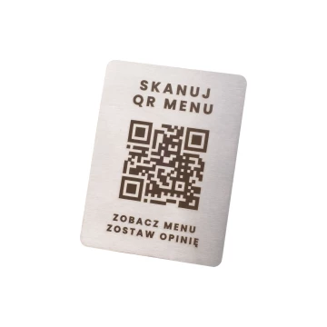 Steel menu with QR code - laser engraving - size 45x60mm - MEN031