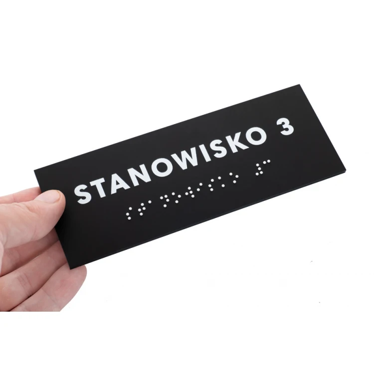 Workstation - Braille script plaque - matte black acrylic - dimensions 160x60mm - DARK - TAB388