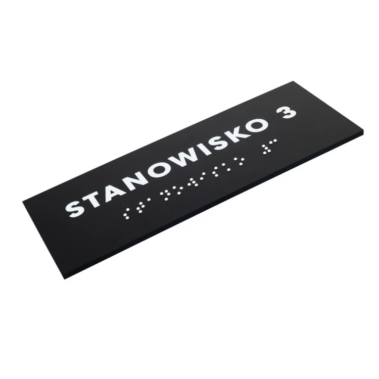 Workstation - Braille script plaque - matte black acrylic - dimensions 160x60mm - DARK - TAB388