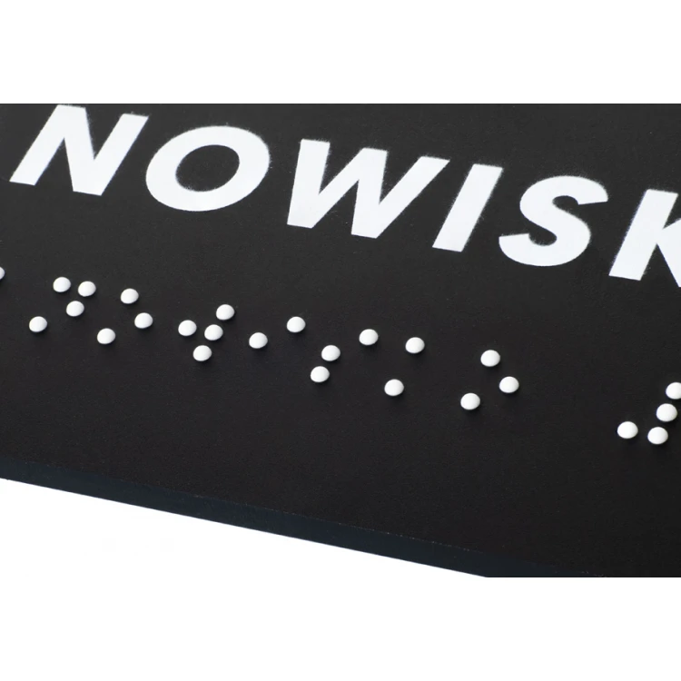 Workstation - Braille script plaque - matte black acrylic - dimensions 160x60mm - DARK - TAB388