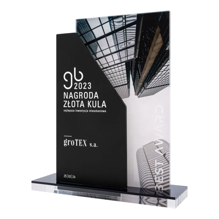 UV printed business statuette - graphite mirror acrylic - height 24 cm - DTA211
