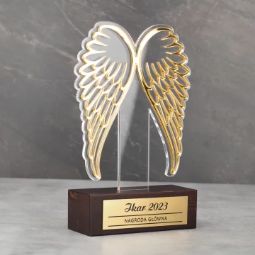Icarus Wings Acrylic Statuette on Wooden Pedestal - DTA095 - height 21 cm