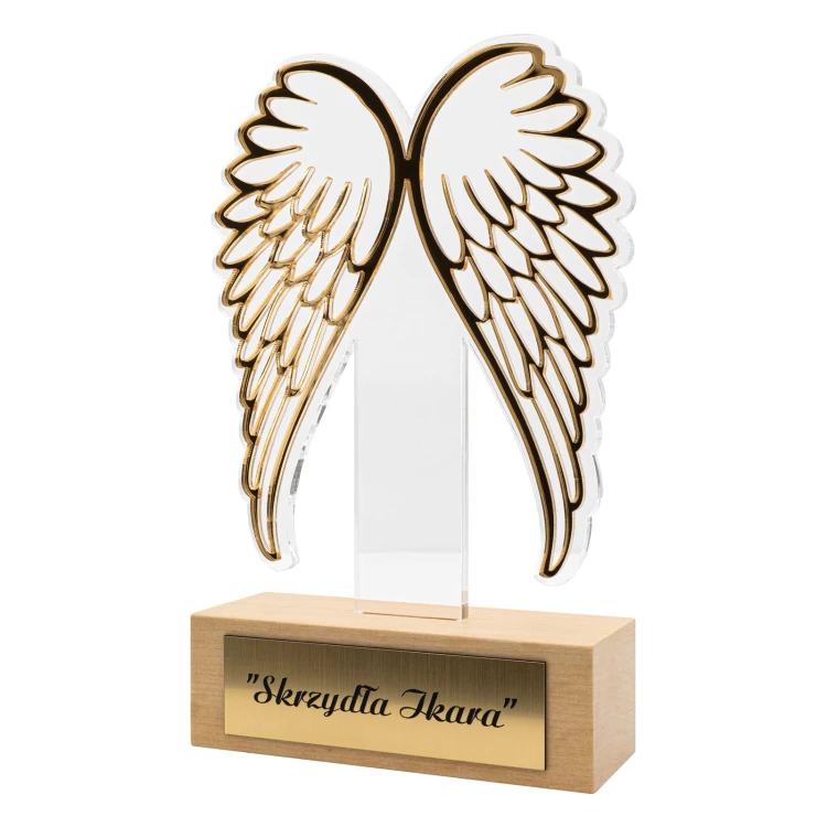 Acrylic statuette on wooden pedestal - Icarus' wings - height 22,5 cm - DTA151