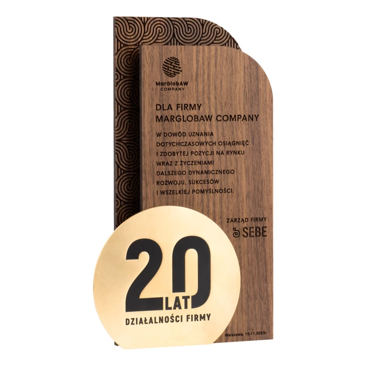Wooden Statuette with Engraving for Company Anniversary - height 23cm - DTA102
