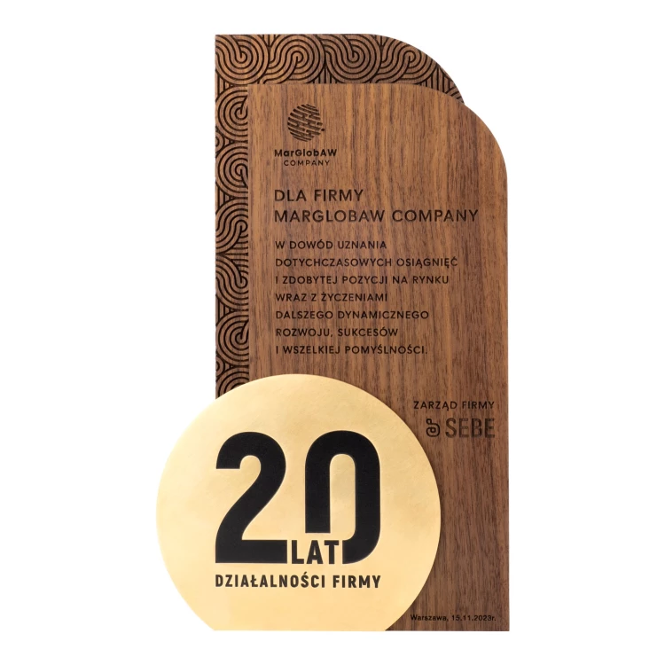 Wooden Statuette with Engraving for Company Anniversary - height 23cm - DTA102