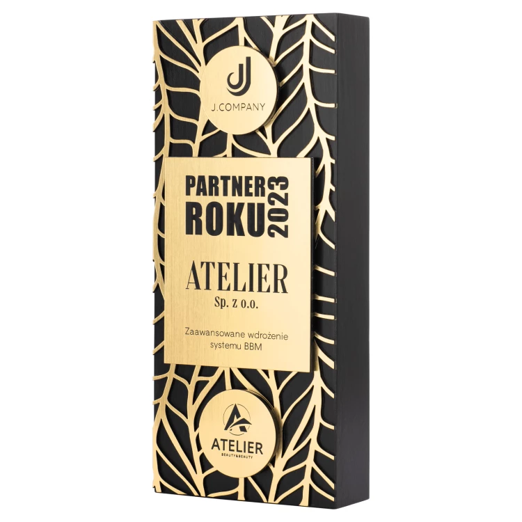 Wooden statuette with logo for partner company - partner of the year - height 23cm - DTA113