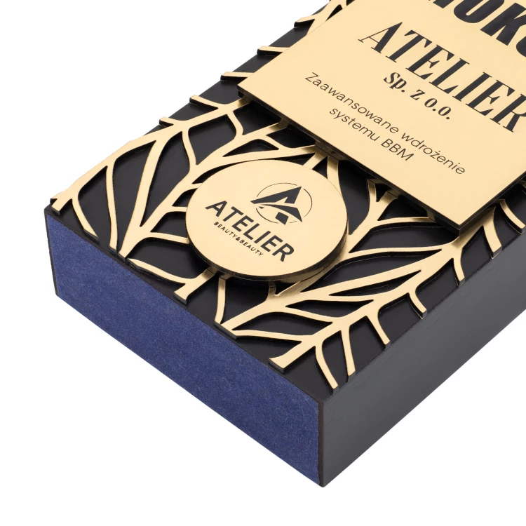 Wooden statuette with logo for partner company - partner of the year - height 23cm - DTA113