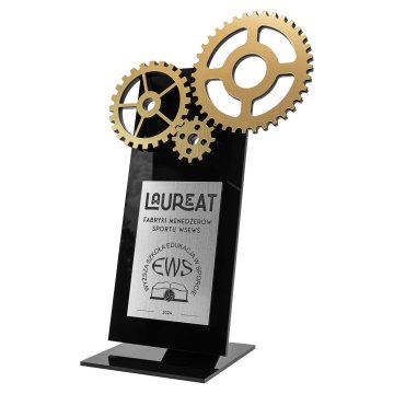 Acrylic statuette with gear wheels - laser engraving - height 24 cm - DTA154