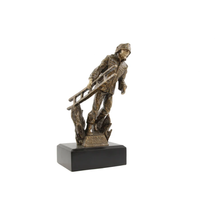 Firefighter with Ladder Statue - Attractive Cast Figurine - Height 19 cm