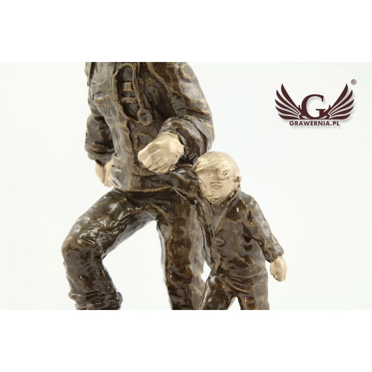 Firefighter with Child Statuette - Attractive Cast Figurine - Height 19.5 cm