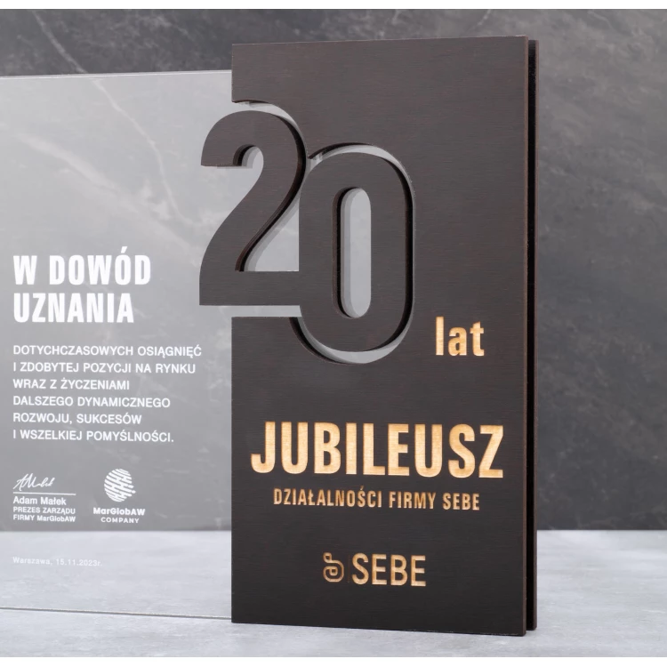 Glass Statuette with Wooden Elements - Anniversary Award for Company - Height 20.8cm - DTA105