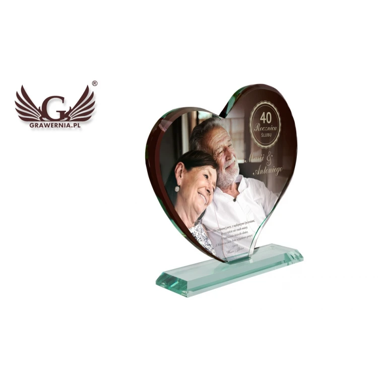 Glass Figurine with Photo in Case - HEART 4 - Wedding Anniversary - TSZ080