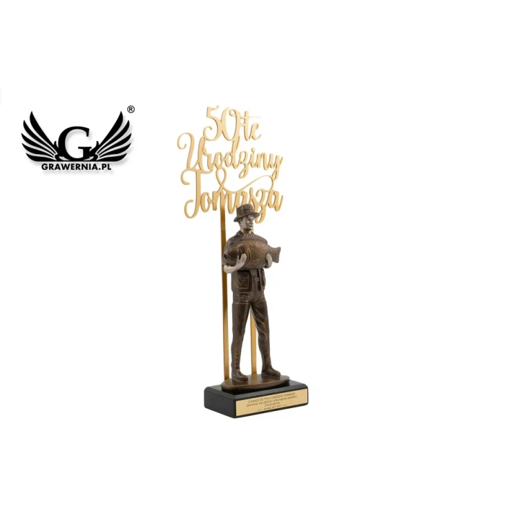 Fisherman Statuette - attractive figurine cast with acrylic inscription - height 42.8cm - FOL051