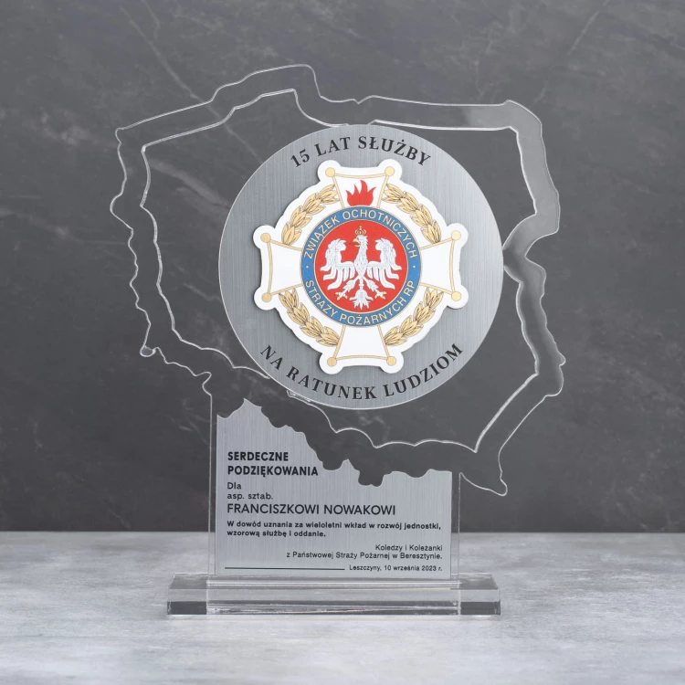 Polish Statue from Transparent Plexi - Thank You for Service in Volunteer Fire Department - DTA094 - height 21cm