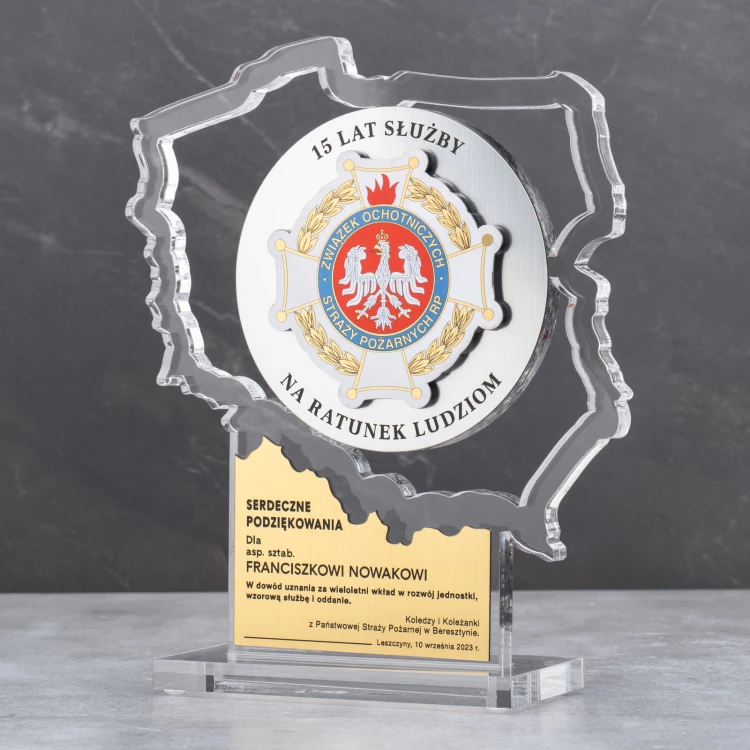 Polish Statue from Transparent Plexi - Thank You for Service in Volunteer Fire Department - DTA094 - height 21cm