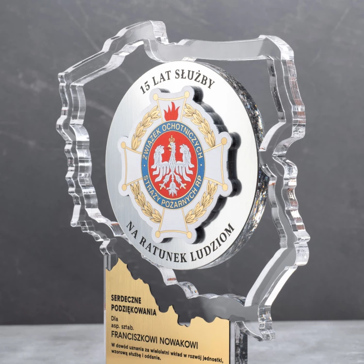 Polish Statue from Transparent Plexi - Thank You for Service in Volunteer Fire Department - DTA094 - height 21cm