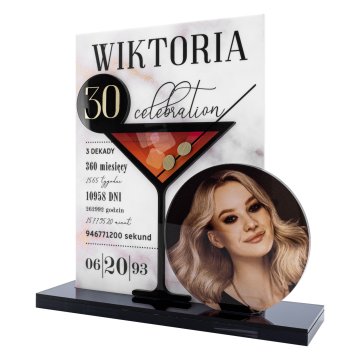Statuette with photo - birthday gift - graphite mirror acrylic - height 21 cm - DTA144