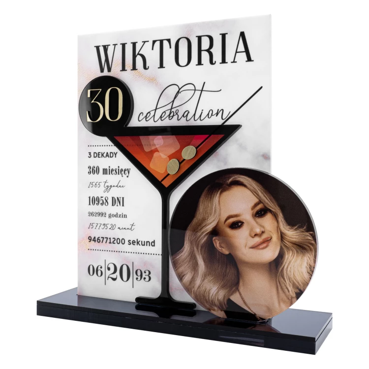 Statuette with photo - birthday gift - graphite mirror acrylic - height 21 cm - DTA144