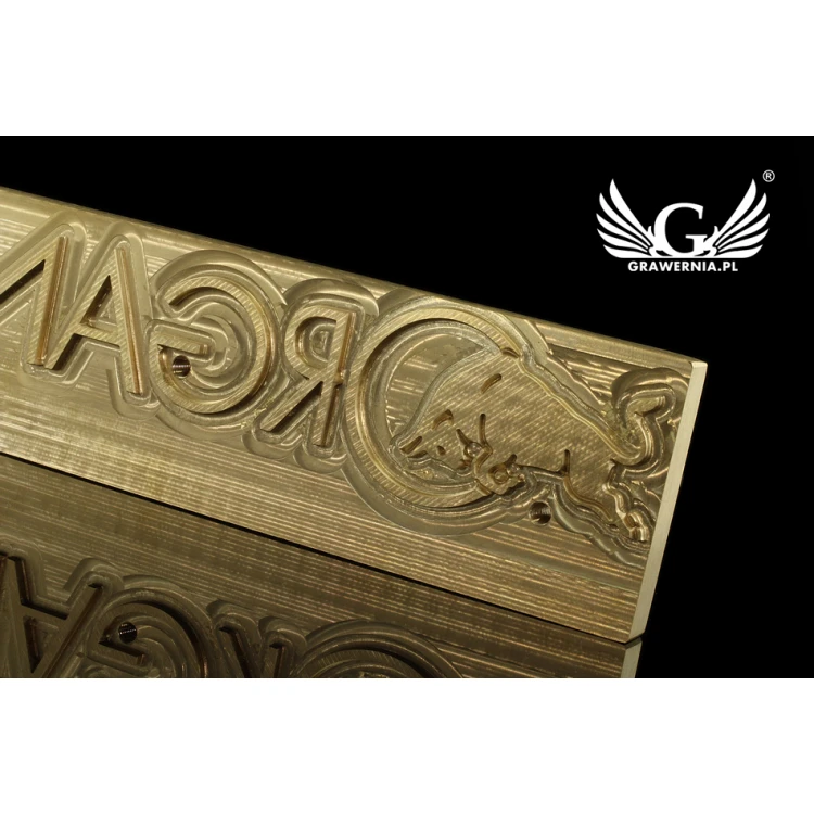 Hot stamping logo press - die dimensions: 233x58mm - CNC', which is in the category 'Industry and Company / Dies and metal stamps'. Do not translate the category.