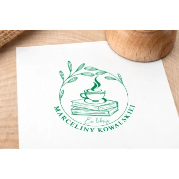 Ex Libris Stamp for Ink Imprinting - Coffee - Handle Diameter 50mm - EX011