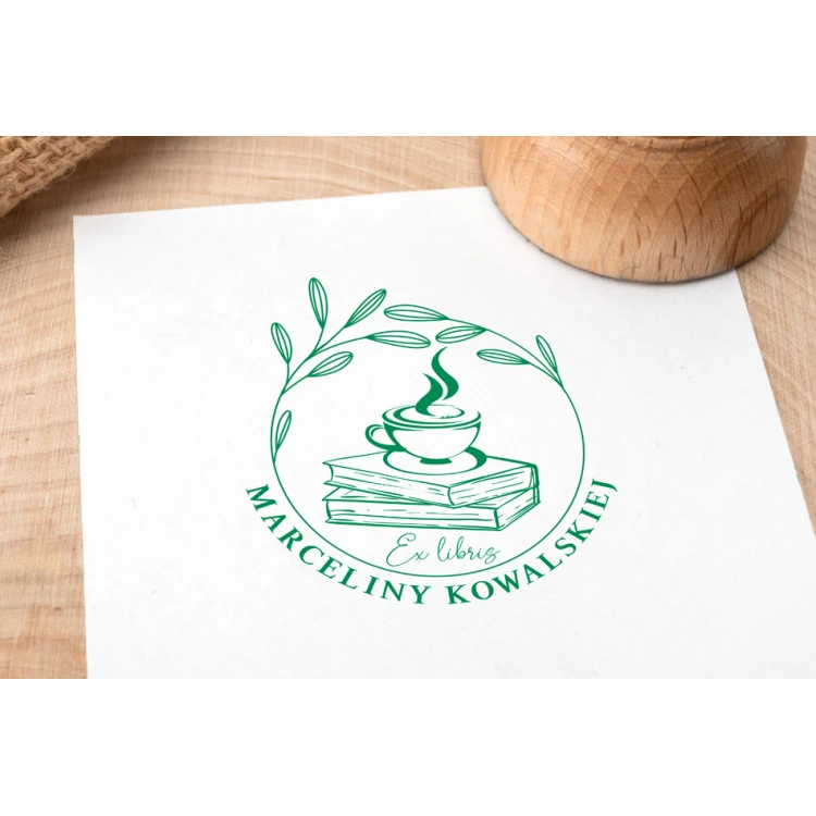 Ex Libris Stamp for Ink Imprinting - Coffee - Handle Diameter 50mm - EX011