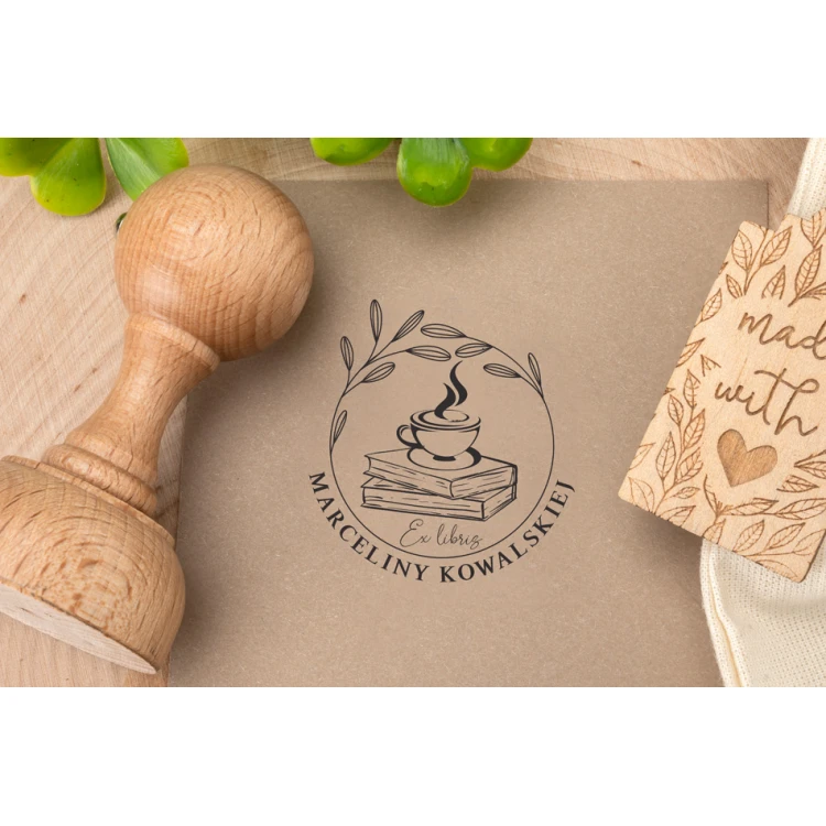 Ex Libris Stamp for Ink Imprinting - Coffee - Handle Diameter 50mm - EX011