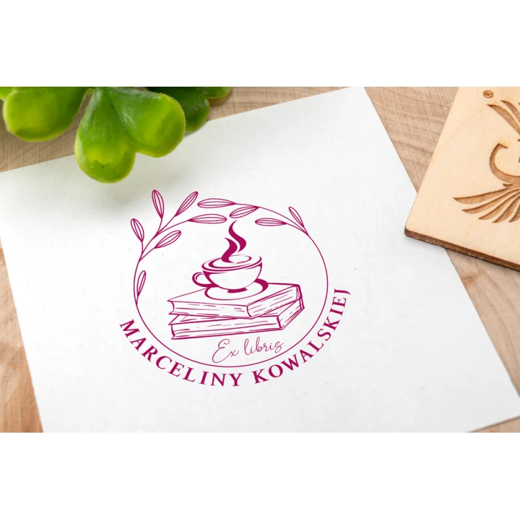 Ex Libris Stamp for Ink Imprinting - Coffee - Handle Diameter 50mm - EX011