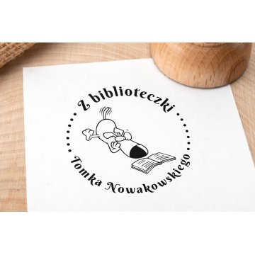 Ex Libris Stamp for Ink Imprinting - Dog - Handle Diameter 50mm - EX012