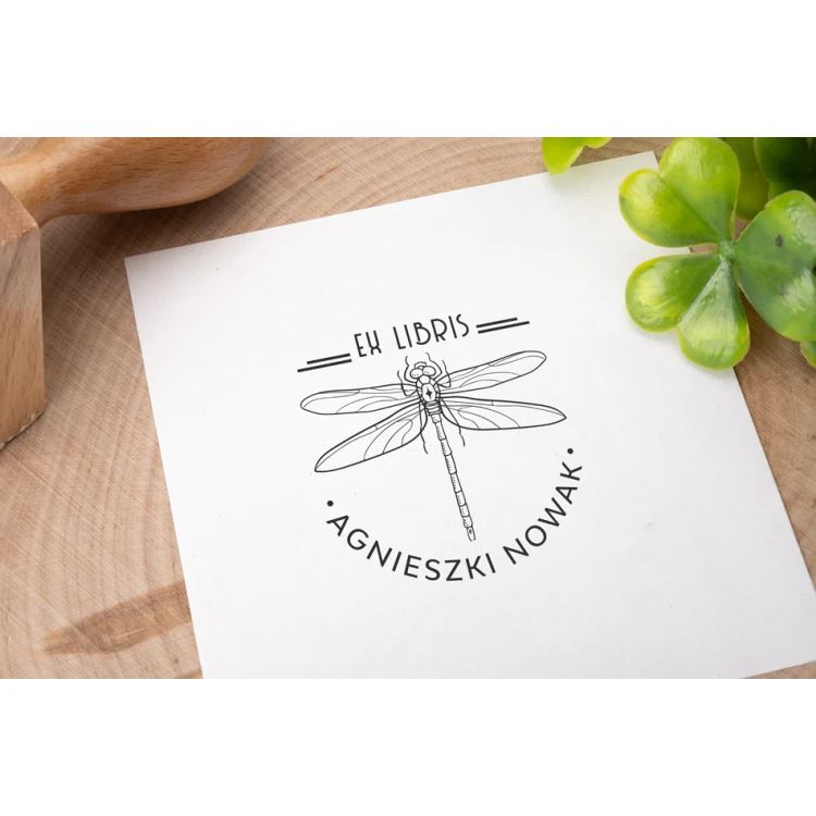 Ex Libris Stamp for Ink Imprinting - Dragonfly - Handle Dimensions 50x50mm - EX015