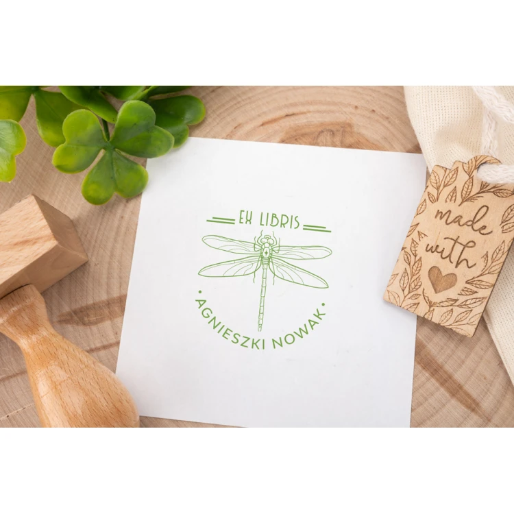 Ex Libris Stamp for Ink Imprinting - Dragonfly - Handle Dimensions 50x50mm - EX015