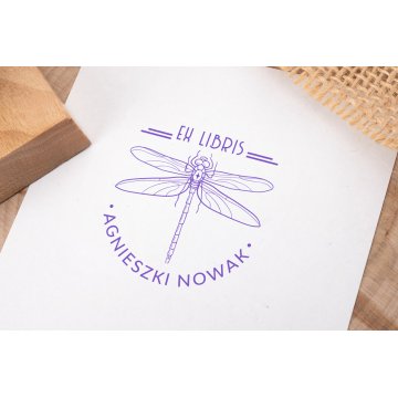 Ex Libris Stamp for Ink Imprinting - Dragonfly - Handle Dimensions 50x50mm - EX015