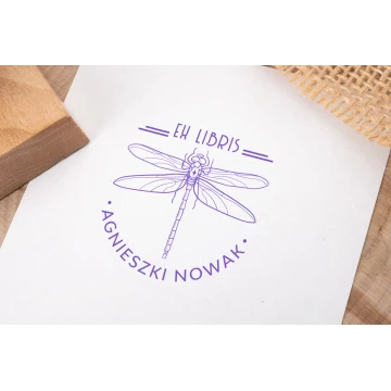 Ex Libris Stamp for Ink Imprinting - Dragonfly - Handle Dimensions 50x50mm - EX015