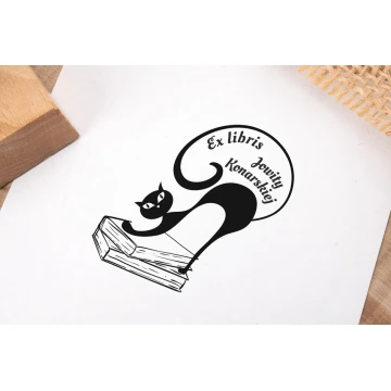 Ex Libris Stamp for Ink Imprinting - Cat - Handle Dimensions 50x50mm - EX016