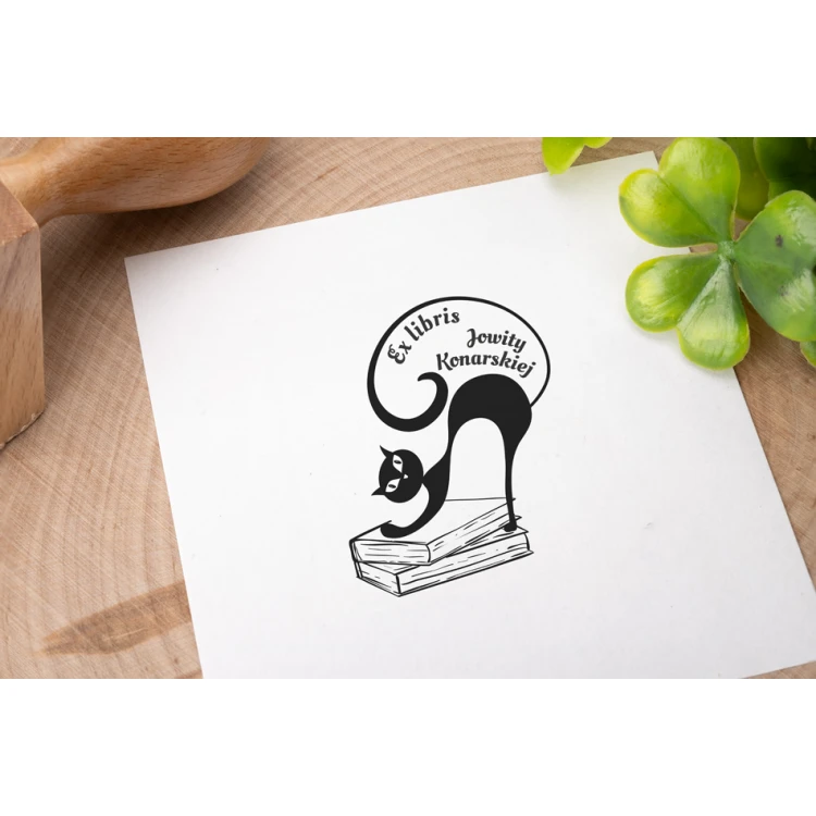 Ex Libris Stamp for Ink Imprinting - Cat - Handle Dimensions 50x50mm - EX016
