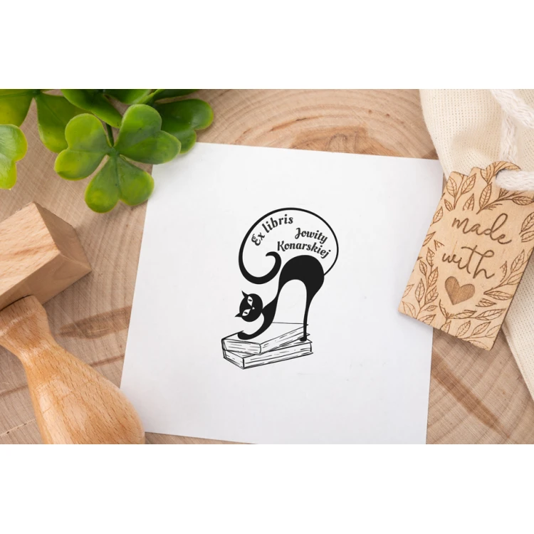 Ex Libris Stamp for Ink Imprinting - Cat - Handle Dimensions 50x50mm - EX016